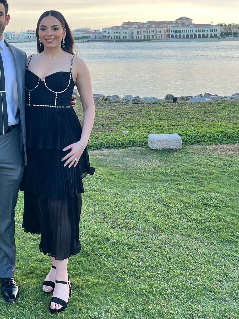 Self-Portrait Black Tiered Midi Dress with Beaded Trim